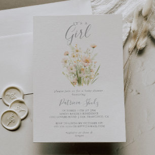Classic Blush Wildflower It's A Girl Baby Shower Invitation