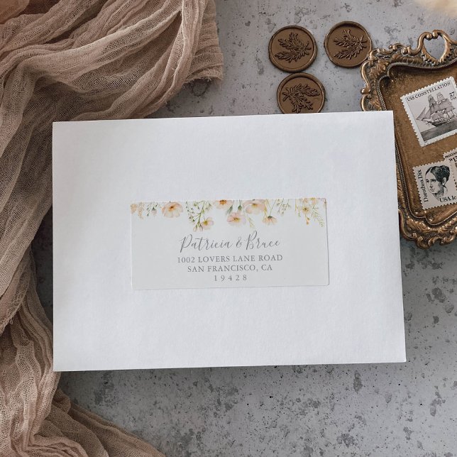 Classic Blush Wildflower Wedding RSVP Address  Label (Creator Uploaded)