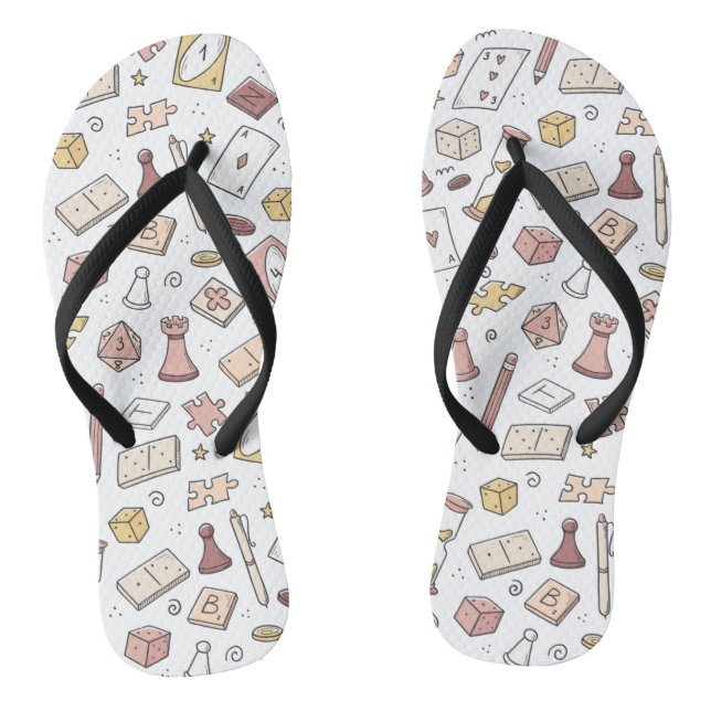 Classic Board Game Hand Drawn Seamless Pattern Flip Flops (Footbed)