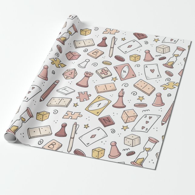 Classic Board Game Hand Drawn Seamless Pattern Wrapping Paper (Unrolled)