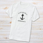 Classic Boat Anchor Captains T-Shirt<br><div class="desc">Nautical-themed boat captain's t-shirt featuring an illustration of a classic anchor and your name and boat's name in simple modern lettering.</div>