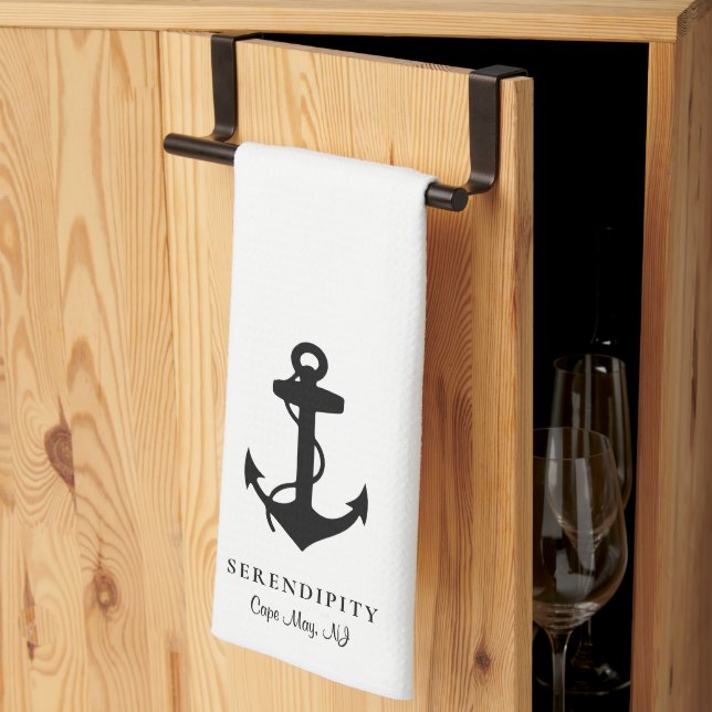 Classic Boat Anchor Monogram Tea Towel (Thirds Fold)