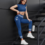 Classic Boat Anchor Stylish Navy Blue White Stripe Capri Leggings<br><div class="desc">Women's Capri leggings featuring a custom designed nautical boat anchor with white stripes on stylish navy blue or easily customise to match your favourite colour.</div>