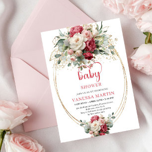 Classic Bohemian Crimson Red White Gold Floral   Invitation