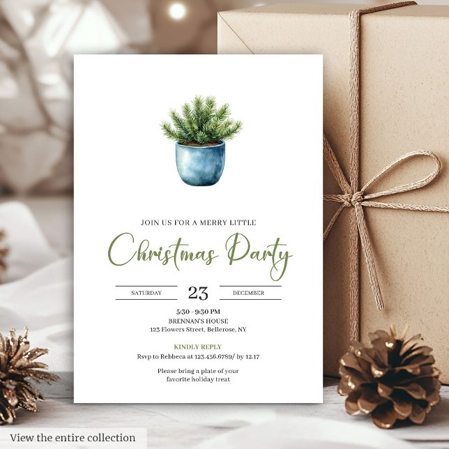 Classic Bohemian Earthy Watercolor Christmas Party Invitation (Classic Bohemian Earthy Watercolor Christmas Party Card)