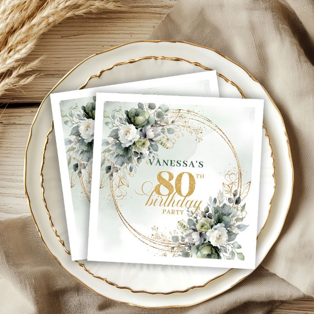 Classic Bohemian Greenery 80th Birthday Napkins (Classic Bohemian Greenery 80th Birthday Napkins)