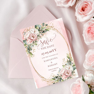 Classic Bohemian Light Pink Flowers Save The Date