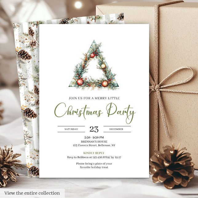 Classic Bohemian Watercolor Botanical Christmas  Invitation (Classic Bohemian Watercolor Botanical Christmas Invite)