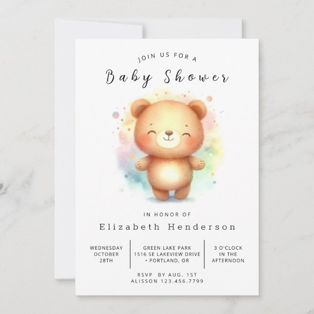 Classic Boho Bear Baby Shower Invitation (Front)