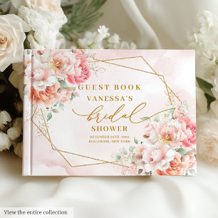 Classic Boho Blush Pink Gold Frame Bridal Shower  Guest Book