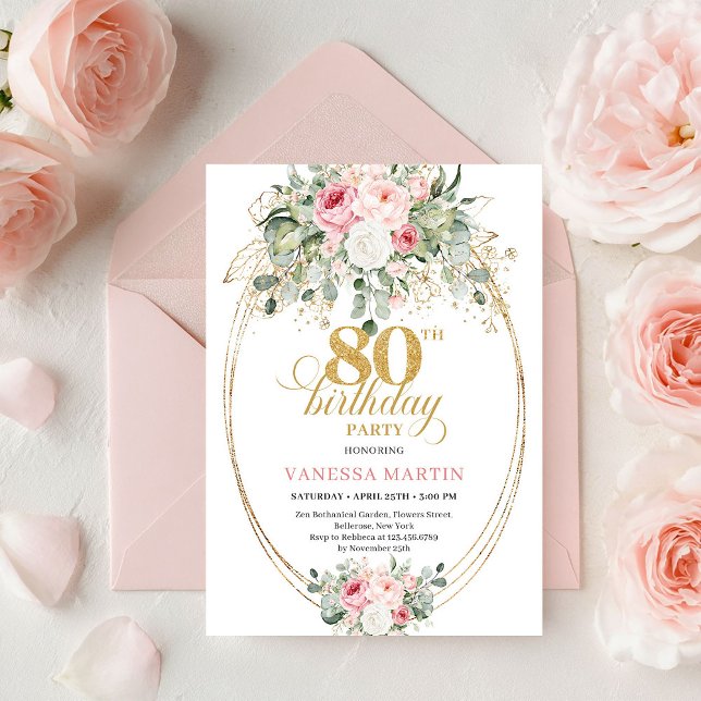 Classic Boho Blush Roses 80th Birthday Invitation  (Classic Boho Blush Roses 80th Birthday Invitation XL

)