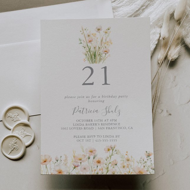 Classic Boho Blush Wildflower 21st Birthday Party Invitation (Creator Uploaded)