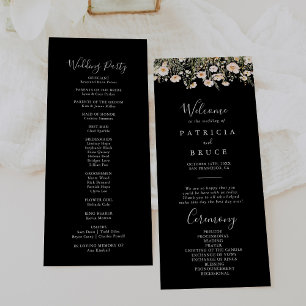 Classic Boho Blush Wildflower Black Wedding  Programme