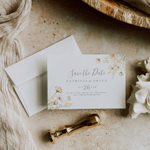 Classic Boho Blush Wildflower Horizontal Wedding Save The Date