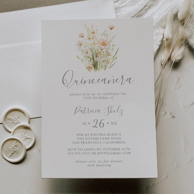 Classic Boho Blush Wildflower Quinceañera Invitation (Creator Uploaded)