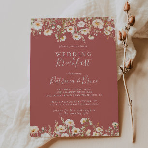 Classic Boho Blush Wildflower Wedding Breakfast Invitation