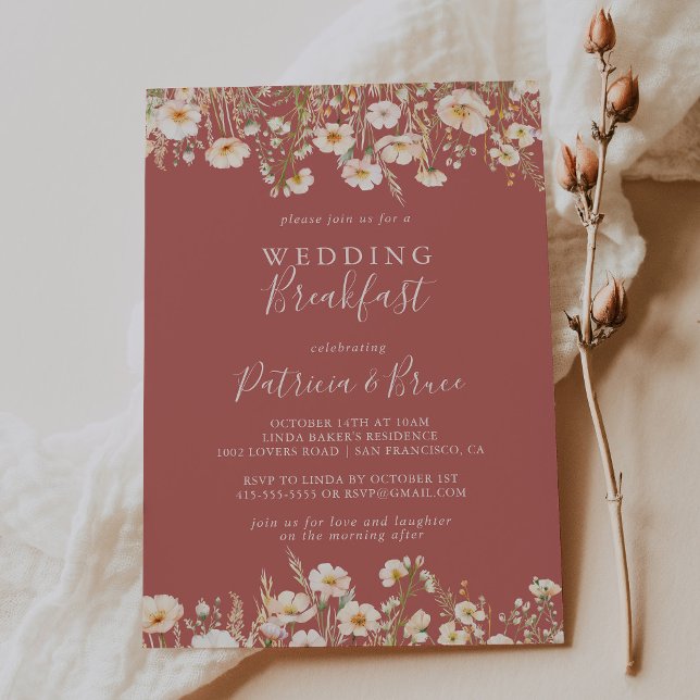 Classic Boho Blush Wildflower Wedding Breakfast Invitation (Creator Uploaded)
