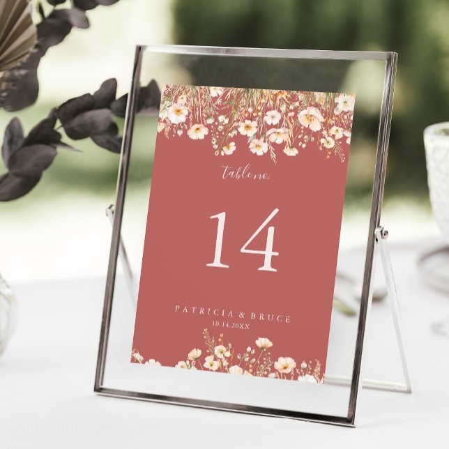 Classic Boho Blush Wildflower Wedding Table Number (Creator Uploaded)