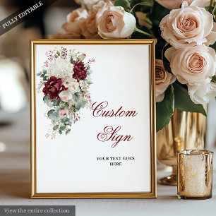 Classic Boho Burgundy White Rose Custom Wedding  Poster