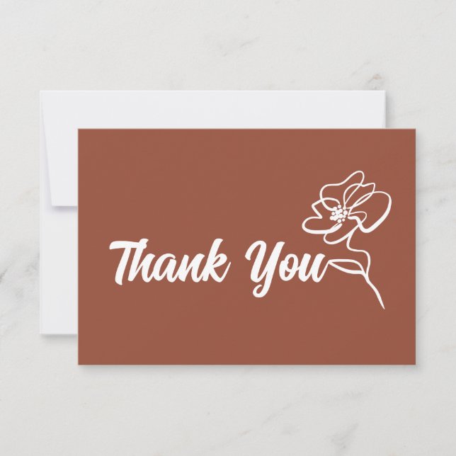 Classic Boho Burnt Orange Floral Sketch  Thank You Card (Front)