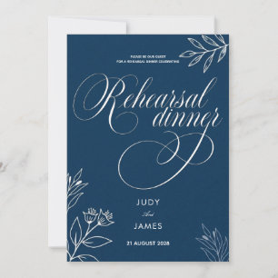 CLASSIC BOHO CHIC RUSTIC SCRIPT NAVY REHEARSAL INVITATION