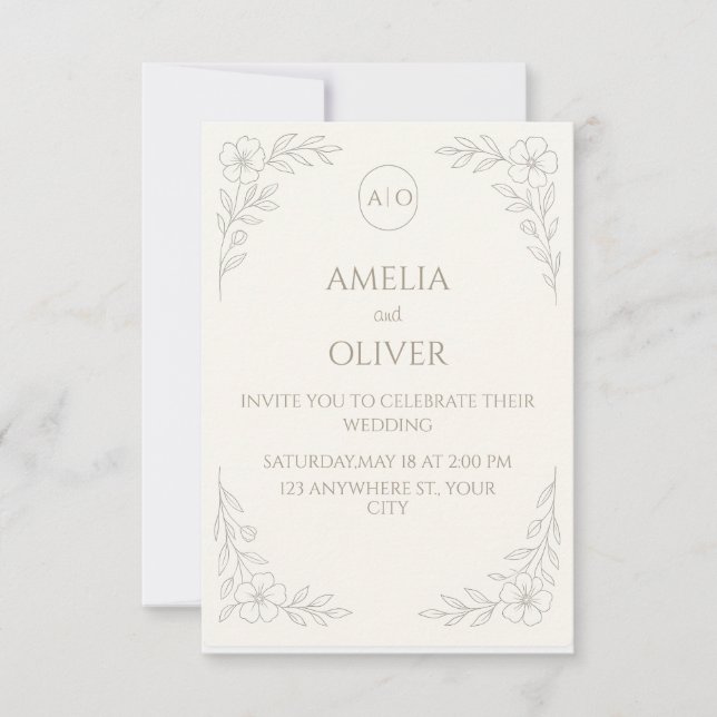 Classic Boho & Floral Minimalistic Wedding  Invitation (Front)