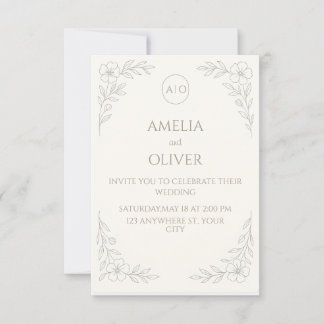Classic Boho & Floral Minimalistic Wedding  Invitation