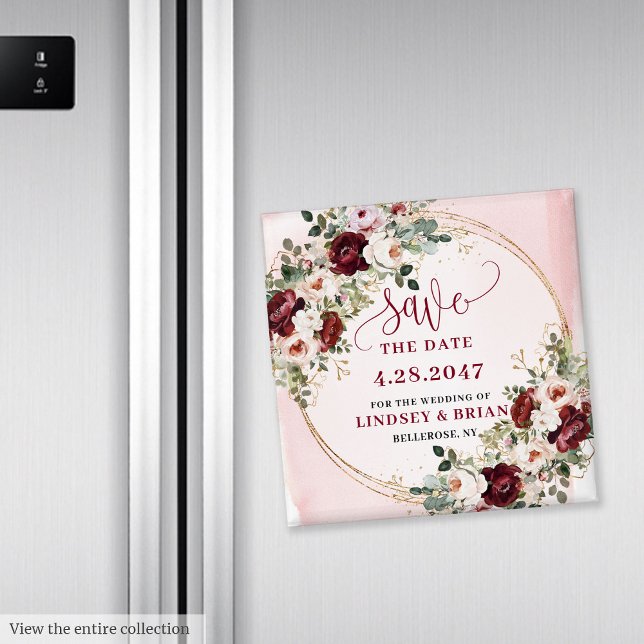 Classic Boho Maroon Blush Gold Floral Save Date Magnet (Classic Boho Maroon Blush Gold Floral Save the Date Magnet

)