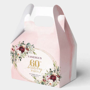 Classic Boho Maroon Roses 60th Birthday Favour Box