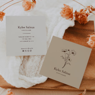 Classic Boho Minimalist Floral Event Planner  Square Business Card