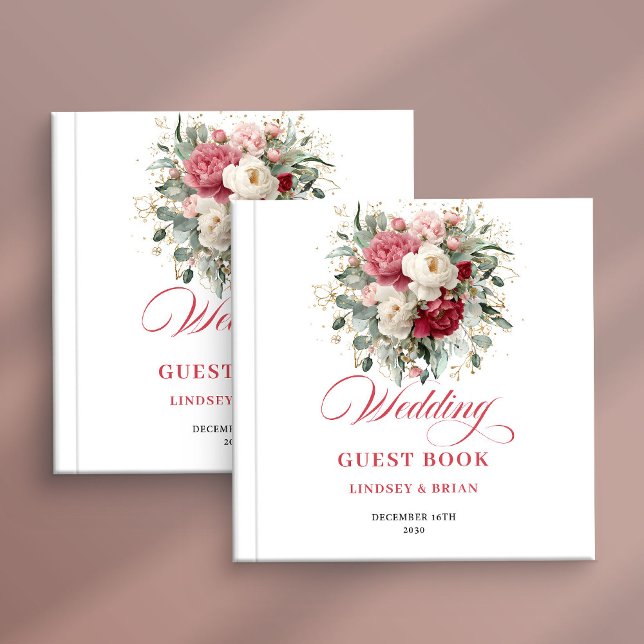 Classic Boho Red Blush Floral Wedding Guest Book (Classic Boho Red Blush Floral Wedding Guest Book)