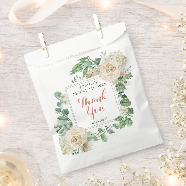 Classic Boho Rose Floral Bridal Shower Thank You Favour Bags (Clipped)