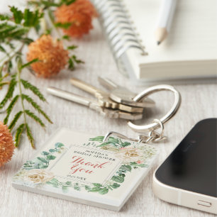 Classic Boho Rose Floral Bridal Shower Thank You Key Ring