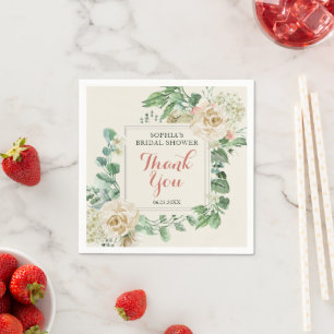 Classic Boho Rose Floral Bridal Shower Thank You Napkin