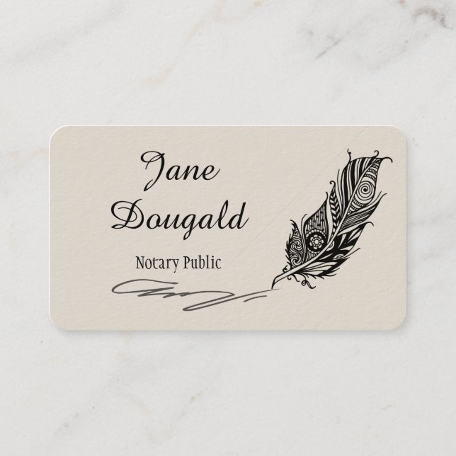 Classic Boho Tribal Folk Art Feather Pen Notary Business Card (Back)