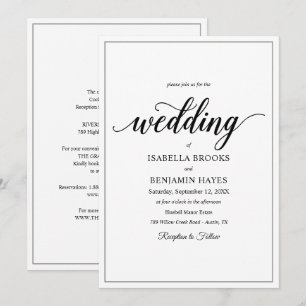 Classic Bold Black Text White Minimalist Wedding Invitation