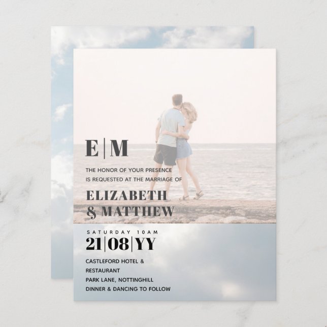Classic BOLD PHOTO OVERLAY Wedding Invite BUDGET (Front/Back)
