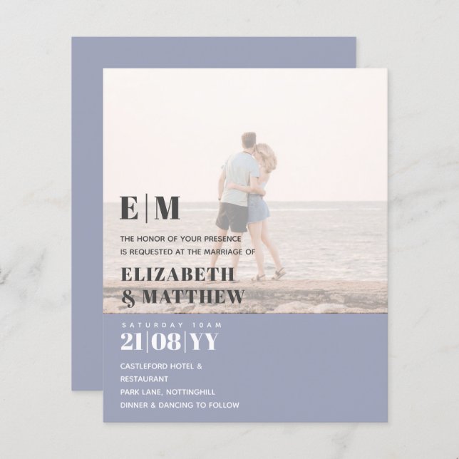 Classic BOLD PHOTO OVERLAY Wedding Invite BUDGET (Front/Back)