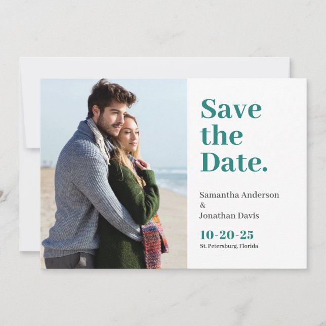 Classic Bold Teal Typography Save The Date (Front)