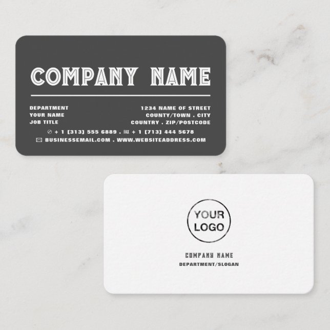 Classic Bold Typography - Logo - Gray & White Business Card (Front/Back)