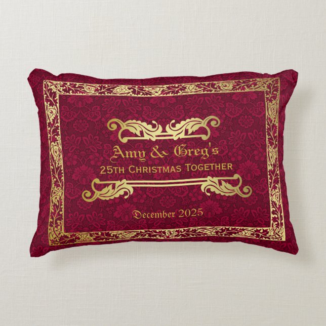 Classic Book Cover Gold Foliage Crimson Damask Decorative Cushion (Front)