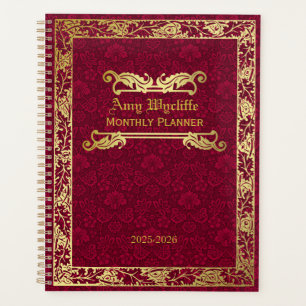 Classic Book Cover Gold Foliage Crimson Damask Planner