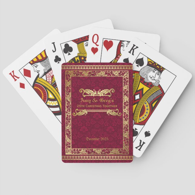 Classic Book Cover Gold Foliage Crimson Damask Playing Cards (Back)