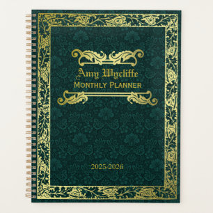 Classic Book Cover Gold Foliage Green Damask Planner