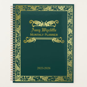Classic Book Cover Gold Green Foliage Ornament Planner