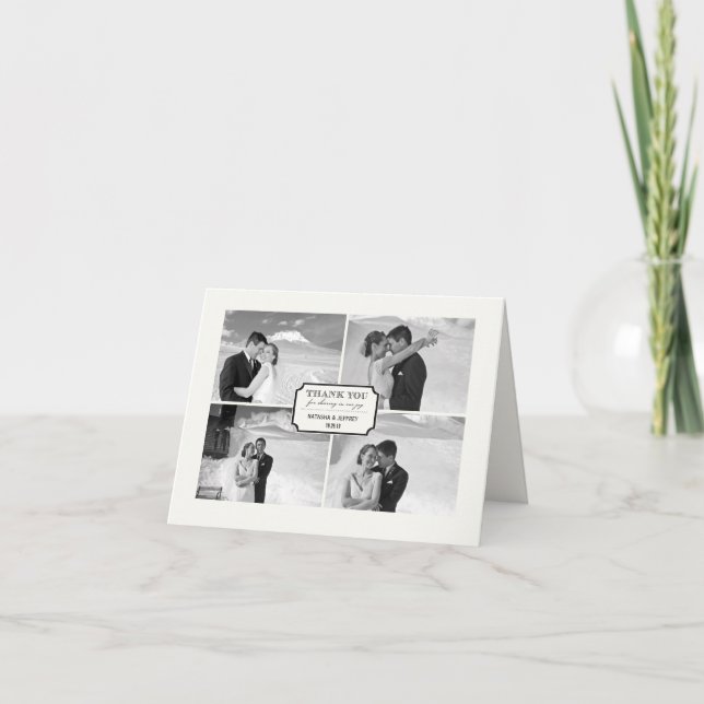 Classic Book Plate 4 Multi Photo Elegant Wedding Thank You Card (Front)
