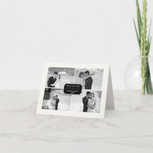 Classic Book Plate 4 Multi Photo Elegant Wedding Thank You Card