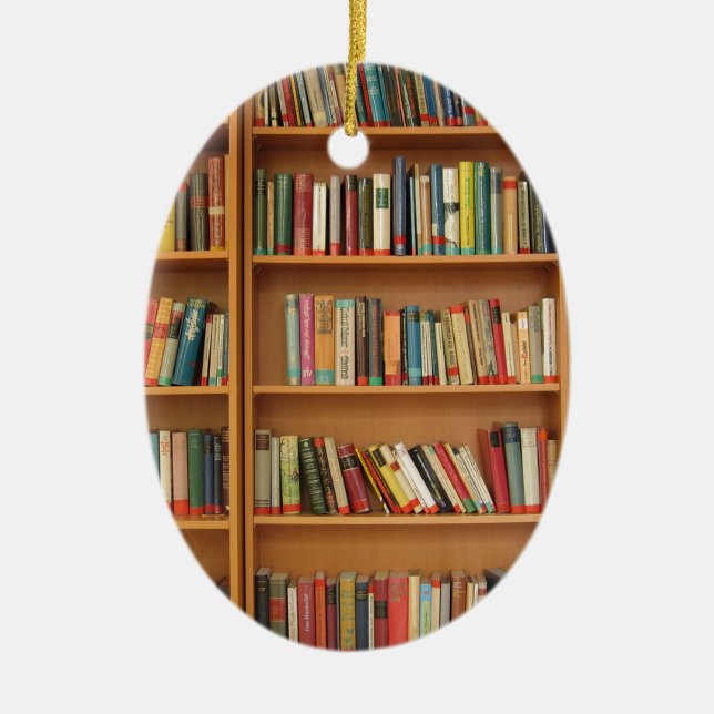 Classic book shelf pattern, bookcase,books,old ceramic tree decoration (Front)