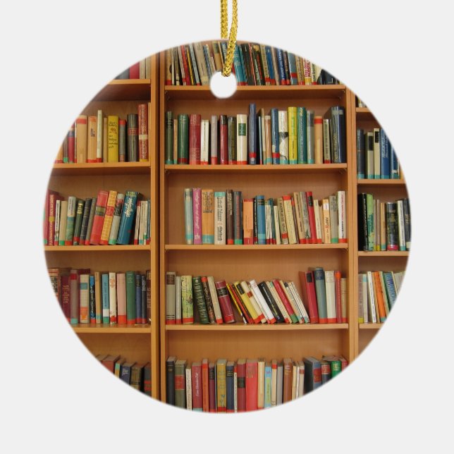 Classic book shelf pattern, bookcase,books,old ceramic tree decoration (Front)