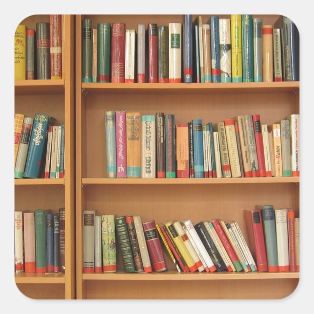 Classic book shelf pattern, bookcase,books,old square sticker (Front)